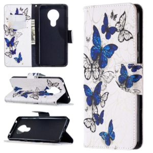 For Nokia 5.3 Colored Drawing Pattern Horizontal Flip Leather Case with Holder & Card Slots & Wallet(Blue Butterfly) (OEM)