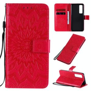 For Huawei Nova 7 Pro 5G Embossed Sunflower Pattern Horizontal Flip PU Leather Case with Holder & Card Slots & Wallet & Lanyard(Red) (OEM)