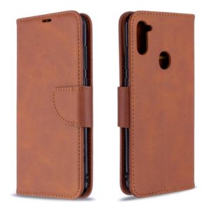 For Galaxy A11 Retro Lambskin Texture Pure Color Horizontal Flip PU Leather Case with Holder & Card Slots & Wallet & Lanyard(Brown) (OEM)