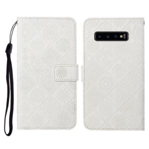 For Samsung Galaxy S10 Ethnic Style Embossed Pattern Horizontal Flip Leather Case with Holder & Card Slots & Wallet & Lanyard(White) (OEM)