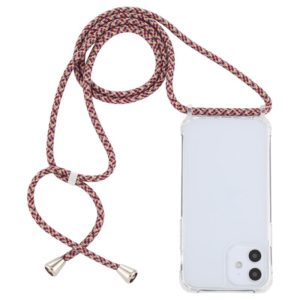 For iPhone 12 mini Transparent Acrylic Airbag Shockproof Phone Protective Case with Lanyard (Red Apricot Grey Fine Lines) (OEM)