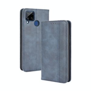 For OPPO Realme C15 Magnetic Buckle Retro Crazy Horse Texture Horizontal Flip Leather Case with Holder & Card Slots & Photo Frame(Blue) (OEM)