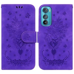 For Motorola Edge 30 Butterfly Rose Embossed Leather Phone Case(Purple) (OEM)
