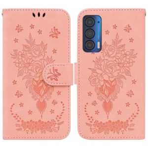 For Motorola Edge 2021 Butterfly Rose Embossed Leather Phone Case(Pink) (OEM)