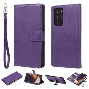 For Samsung Galaxy Note 20 2 in 1 Solid Color Detachable PU Leather Case with Card Slots & Magnetic Holder & Photo Frame & Wallet & Strap(Purple) (OEM)