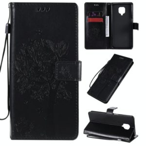 For Xiaomi Redmi Note 9 Pro Tree & Cat Embossed Pattern Horizontal Flip Leather Case with Holder & Card Slots & Wallet & Lanyard(Black) (OEM)