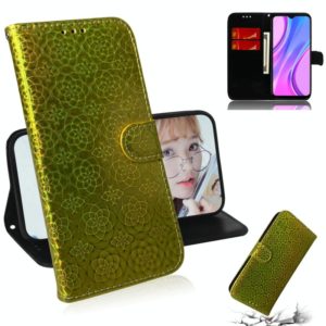 For Xiaomi Redmi 9 Solid Color Colorful Magnetic Buckle Horizontal Flip PU Leather Case with Holder & Card Slots & Wallet & Lanyard(Gold) (OEM)