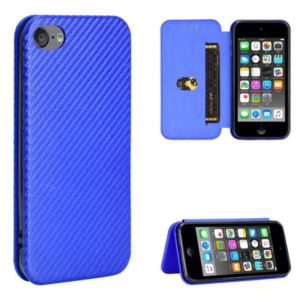 For iPod Touch 5 / 6 / 7 Carbon Fiber Texture Horizontal Flip TPU + PC + PU Leather Case with Card Slot(Blue) (OEM)