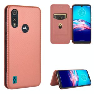 For Motorola Moto E6s (2020) Carbon Fiber Texture Horizontal Flip TPU + PC + PU Leather Case with Rope & Card Slot(Brown) (OEM)