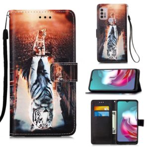 For Motorola Moto G30 / G10 / G10 Power Colored Drawing Pattern Plain Weave Horizontal Flip Leather Case with Holder & Card Slot & Wallet & Lanyard(Cats And Tigers) (OEM)
