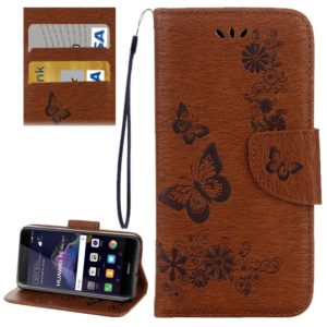 For Huawei P8 Lite (2017) Butterflies Embossing Horizontal Flip Leather Case with Holder & Card Slots & Wallet & Lanyard (Brown) (OEM)