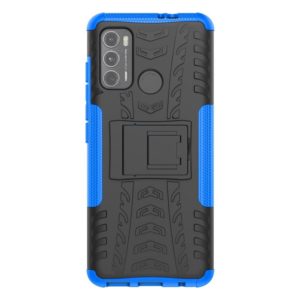 For Motorola Moto G60 Tire Texture Shockproof TPU+PC Protective Case with Holder(Blue) (OEM)