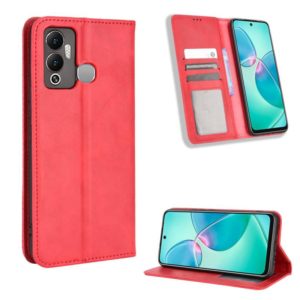 For Infinix Hot 12 Play Magnetic Buckle Retro Texture Leather Phone Case(Red) (OEM)