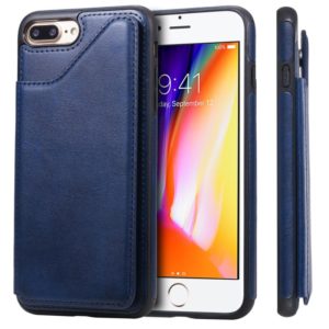 For iPhone 7 Plus / 8 Plus Shockproof Calf Texture Protective Case with Holder & Card Slots & Frame(Blue) (OEM)
