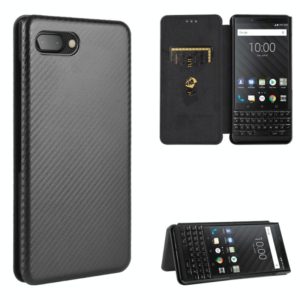 For BlackBerry KEY2 Carbon Fiber Texture Horizontal Flip TPU + PC + PU Leather Case with Card Slot(Black) (OEM)