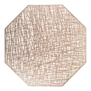 Pastoral Octagonal PVC Insulated Placemat Creative Hollow Placemat Household Table Decoration(Gold) (OEM)