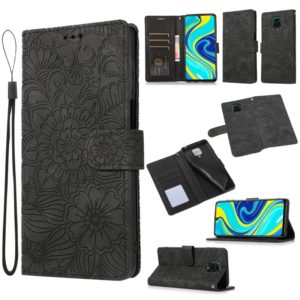 For Xiaomi Redmi Note 9 Pro Skin Feel Embossed Sunflower Horizontal Flip Leather Case with Holder & Card Slots & Wallet & Lanyard(Black) (OEM)