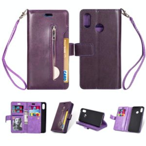 For Huawei P20 lite / Nova 3e Multifunctional Zipper Horizontal Flip Leather Case with Holder & Wallet & 9 Card Slots & Lanyard(Purple) (OEM)