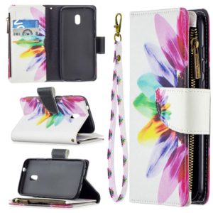 For Nokia C1 Plus Colored Drawing Pattern Zipper Horizontal Flip Leather Case with Holder & Card Slots & Wallet(Sun Flower) (OEM)