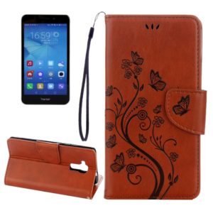 For Huawei Honor 5c Pressed Flowers Butterfly Pattern Horizontal Flip Leather Case with Holder & Card Slots & Wallet & Lanyard(Brown) (OEM)