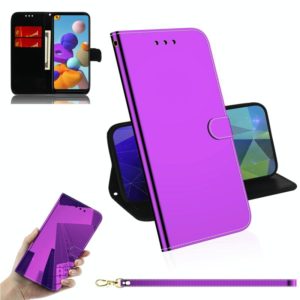 For Samsung Galaxy A21s Imitated Mirror Surface Horizontal Flip Leather Case with Holder & Card Slots & Wallet & Lanyard(Purple) (OEM)