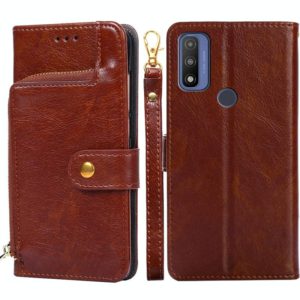 For Motorola Moto G Pure Zipper Bag Leather Phone Case(Brown) (OEM)