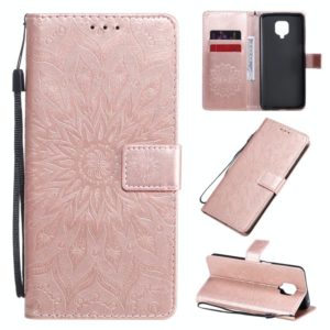 For Xiaomi Redmi Note 9 Pro Embossed Sunflower Pattern Horizontal Flip PU Leather Case with Holder & Card Slots & Wallet & Lanyard(Rose Gold) (OEM)