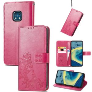 For Nokia XR 20 Four-leaf Clasp Embossed Buckle Mobile Phone Protection Leather Case with Lanyard & Card Slot & Wallet & Bracket Function(Magenta) (OEM)