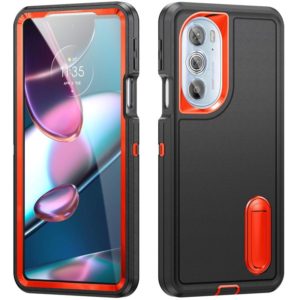For Motorola Edge 30 Pro 3 in 1 Rugged Holder Phone Case(Black + Orange) (OEM)