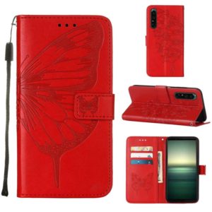 For Sony Xperia 1 IV Embossed Butterfly Leather Phone Case(Red) (OEM)