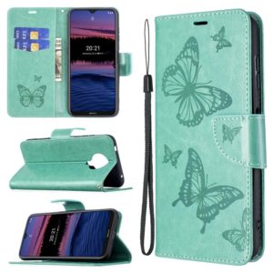 For Nokia G20 / G10 Embossing Two Butterflies Pattern Horizontal Flip PU Leather Case with Holder & Card Slot & Wallet & Lanyard(Green) (OEM)