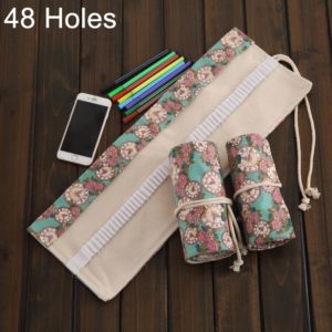48 Slots Rose Clock Print Pen Bag Canvas Pencil Wrap Curtain Roll Up Pencil Case Stationery Pouch (OEM)