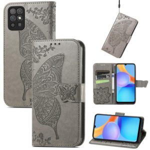 For Honor Play 5T Youth Butterfly Love Flowers Embossed Horizontal Flip Leather Case with Holder & Card Slots & Wallet & Lanyard(Grey) (OEM)