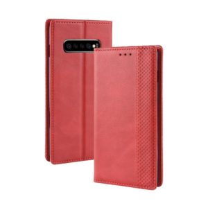 Magnetic Buckle Retro Texture Horizontal Flip Leather Case for Galaxy S10+, with Holder & Card Slots & Wallet (Red) (OEM)