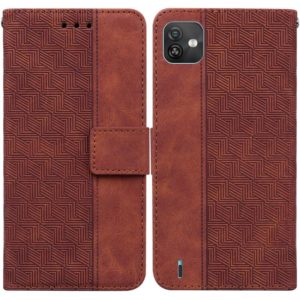 For Wiko Y82 Geometric Embossed Leather Phone Case(Brown) (OEM)