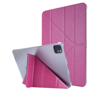 Silk Texture Horizontal Deformation Flip Leather Case with Three-folding Holder For iPad Air 2022 / 2020 10.9(Rose Red) (OEM)
