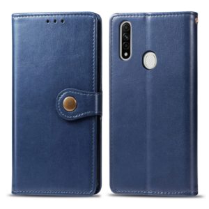 For OPPO A8 Solid Color Leather Buckle Phone Case with Lanyard & Photo Frame & Card Slot & Wallet & Stand Function(Blue) (OEM)