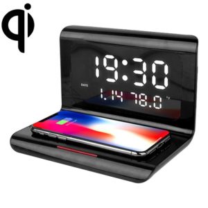 RT1 10W QI Universal Multi-function Mobile Phone Wireless Charger with Alarm Clock & Time / Calendar / Temperature Display(Black) (OEM)