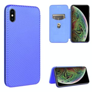 For iPhone XS Max Carbon Fiber Texture Horizontal Flip TPU + PC + PU Leather Case with Card Slot(Blue) (OEM)