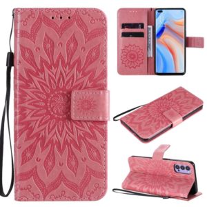 For OPPO Reno4 5G Sun Embossing Pattern Horizontal Flip Leather Case with Card Slot & Holder & Wallet & Lanyard(Pink) (OEM)
