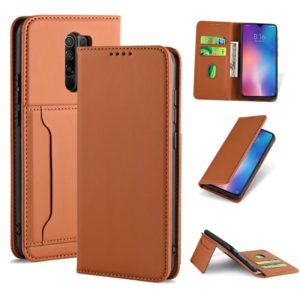 For Xiaomi Redmi 9 Strong Magnetism Shockproof Horizontal Flip Liquid Feel Leather Case with Holder & Card Slots & Wallet(Brown) (OEM)