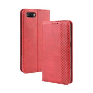 Magnetic Buckle Retro Crazy Horse Texture Horizontal Flip Leather Case for OPPO Realme C2 / A1K , with Holder & Card Slots & Photo Frame(Red) (OEM)
