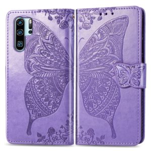 Butterfly Love Flowers Embossing Horizontal Flip Leather Case for Huawei P30 Pro, with Holder & Card Slots & Wallet & Lanyard (Light Purple) (OEM)