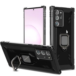 For Samsung Galaxy Note20 Ultra Carbon Fiber Protective Case with 360 Degree Rotating Ring Holder(Black) (OEM)
