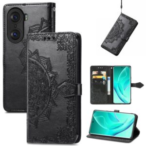 For Honor 60 Pro Mandala Flower Embossed Horizontal Flip Leather Phone Case(Black) (OEM)
