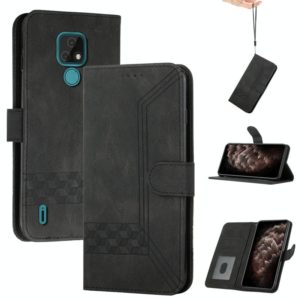 For Motorola Moto E7 Cubic Skin Feel Flip Leather Phone Case(Black) (OEM)