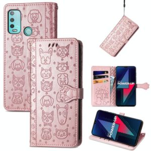 For Wiko Power U30 Cat and Dog Embossed Horizontal Flip Phone Leather Case with Holder & Card Slot & Wallet & Lanyard(Rose Gold) (OEM)