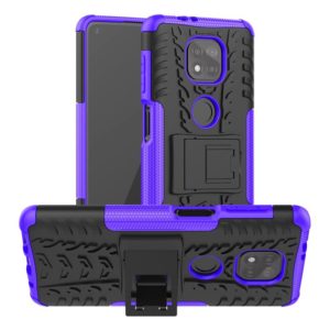 For Motorola Moto G Power (2021) Tire Texture Shockproof TPU+PC Protective Case with Holder(Purple) (OEM)