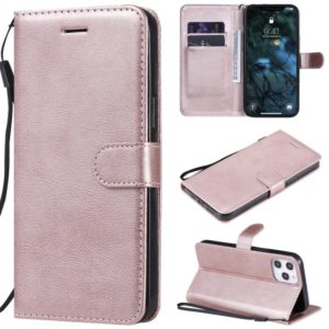 For iPhone 12 Pro Max Solid Color Horizontal Flip Protective Leather Case with Holder & Card Slots & Wallet & Photo Frame & Lanyard(Rose Gold) (OEM)