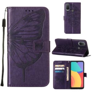 For Alcatel 1L 2021 Embossed Butterfly Leather Phone Case(Dark Purple) (OEM)